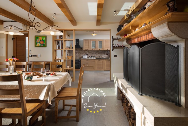 Rustic wooden kitchen in the historic house of Villa Vlastelini I in Labin-Rabac