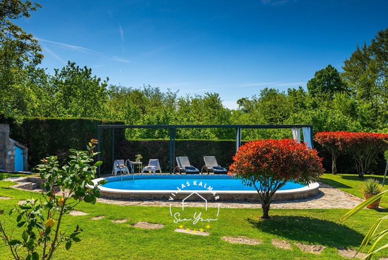 Private pool and beautiful garden of villa in Buzet