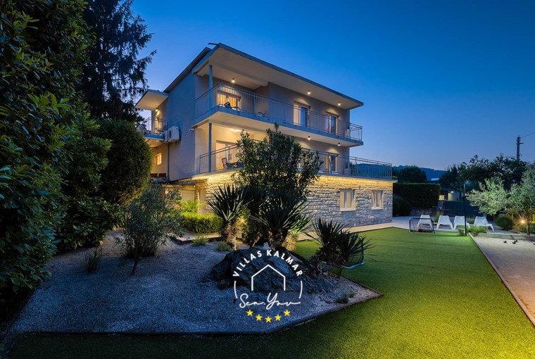 Charming Villa Lovran with garden at night