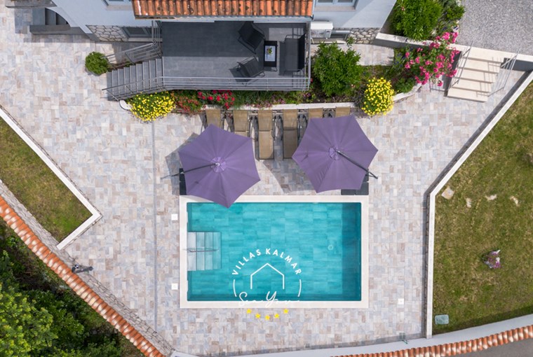Aerail view of private pool and parasols in Villa Modern House Ana, Crikvenica