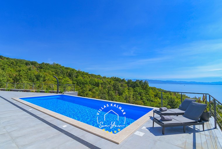Private pool and two sun loungers on the terrace of Villa Ziganto with breathtaking view over the Kvarner Bay, Opatija