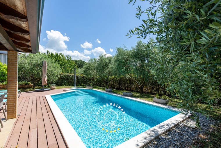 Peaceful Villa with private pool surrounded by greenery and sun loungers near Novigrad